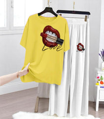 2 Pcs Women's Stitched Printed Sweatshirt Tracksuit
