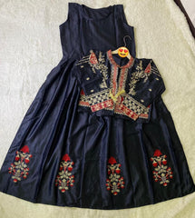 Stunning 2 Pcs Women's Stitched Embroidered Silk Maxi Suit - Round Neck