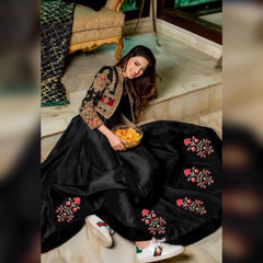 Stunning 2 Pcs Women's Stitched Embroidered Silk Maxi Suit - Round Neck